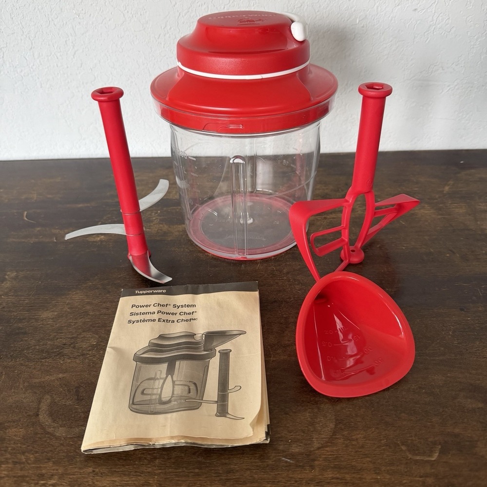 Tupperware Power Chef System Manual Food Processor Mixer Whisk Red Accessories